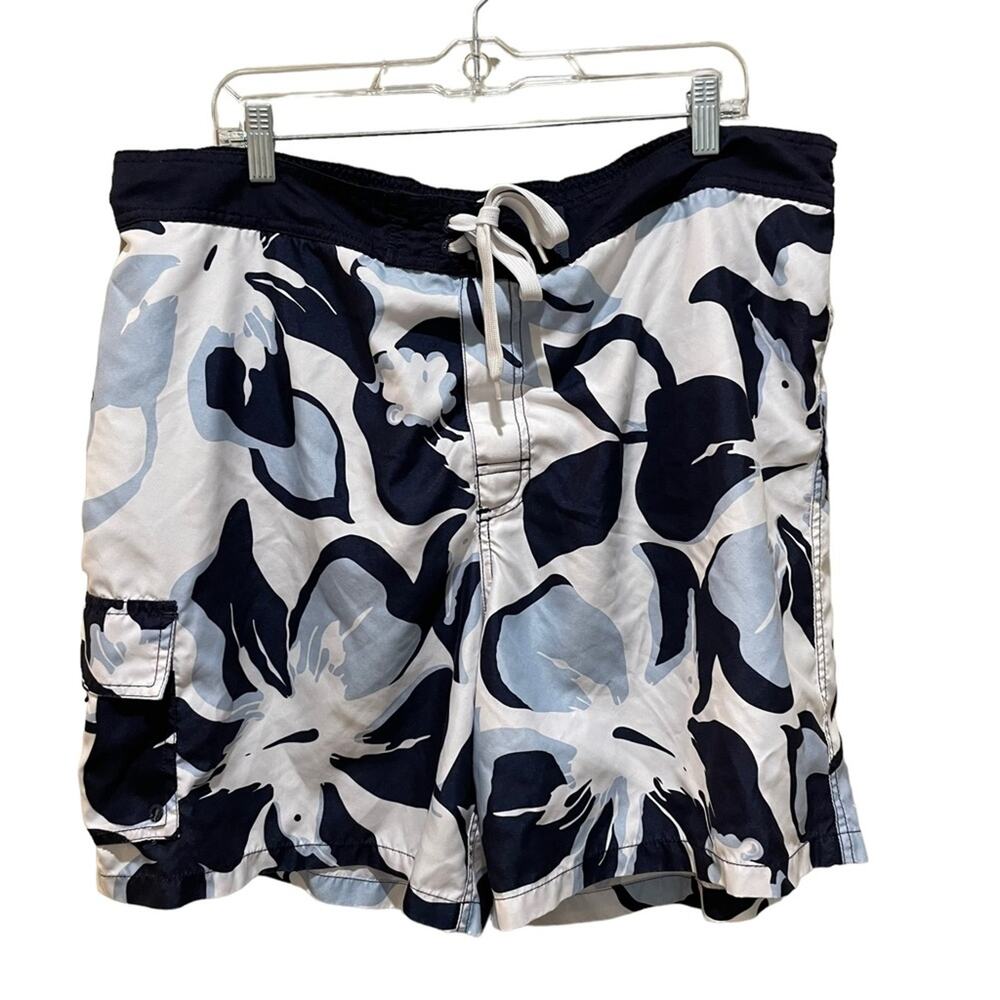 Merona Floral Mens Swim Trunks Shorts Blue White Size XL